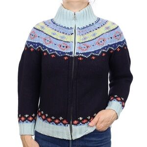 MALO FAIR ISLE CHUNKY KNIT CASHMERE ZIP UP CARDIGAN JACKET SIZE SMALL / 46